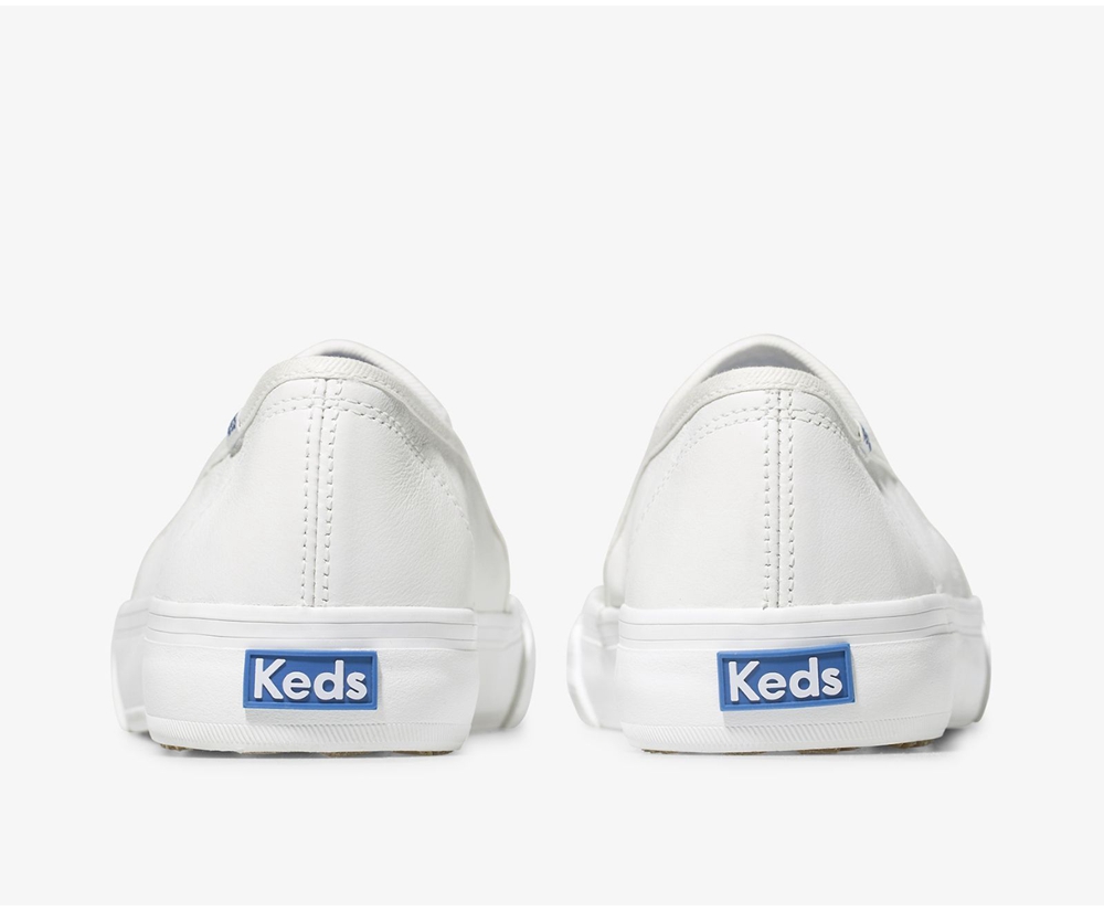 Keds Womens Slip Ons White - Double Decker Leather - 532ULFDXJ